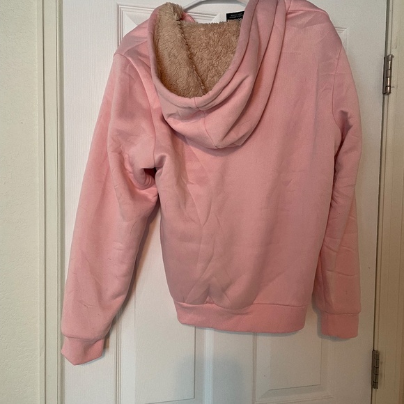EUC Super cute pink hoodie, full zip very furry soft inside women’s large - Picture 3 of 5